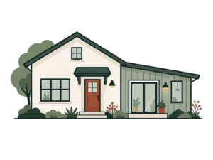 Illustration of an attached accessory dwelling unit connected to a primary home
