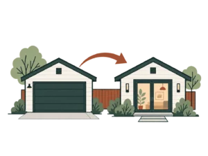 Illustration showing a garage converted into an accessory dwelling unit
